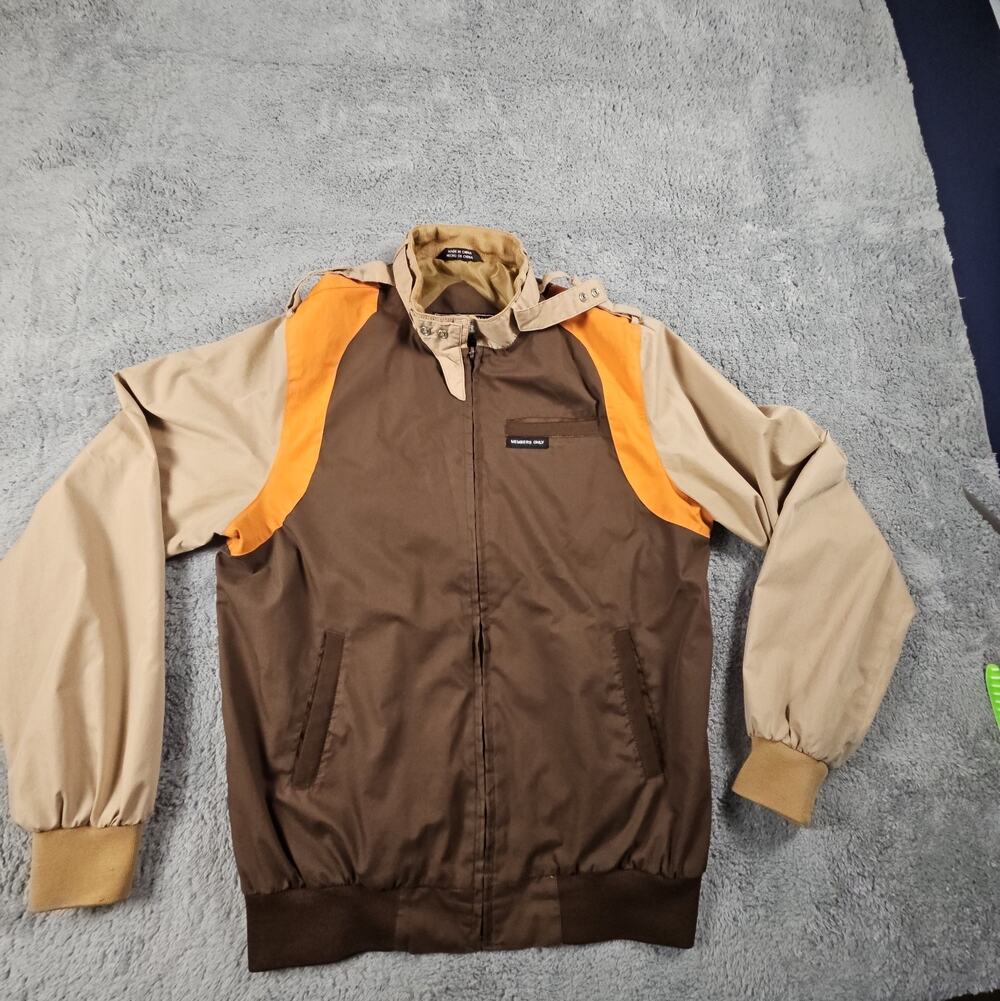 Mens Medium Brown Tan Orange Colorblock Racer Jacket Full Zip by Members Only